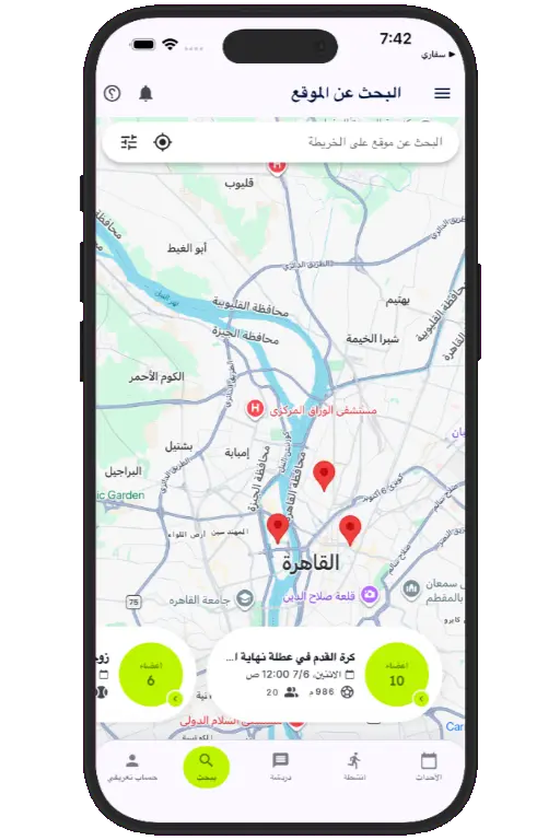 Sports HQ location-based search results on a map