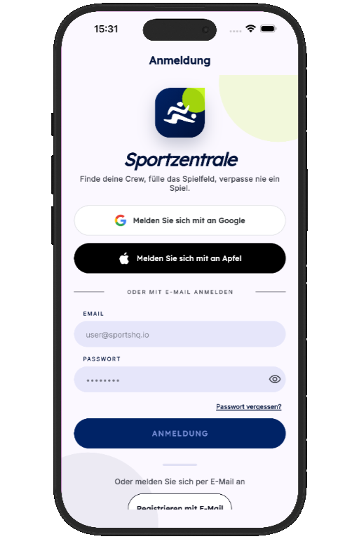 Sports HQ login screen