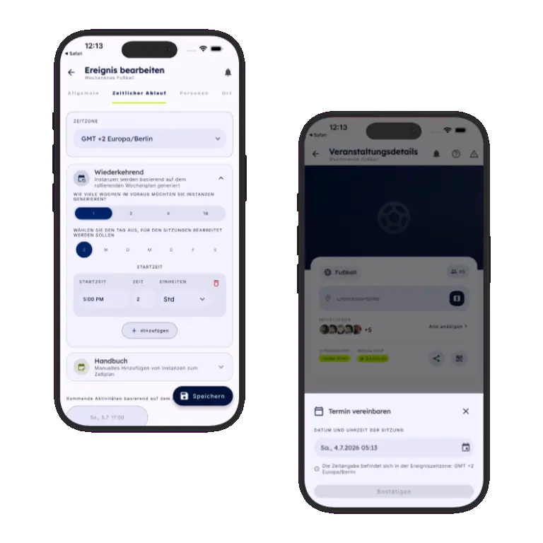 Sports HQ recurring and manual activity scheduling screens