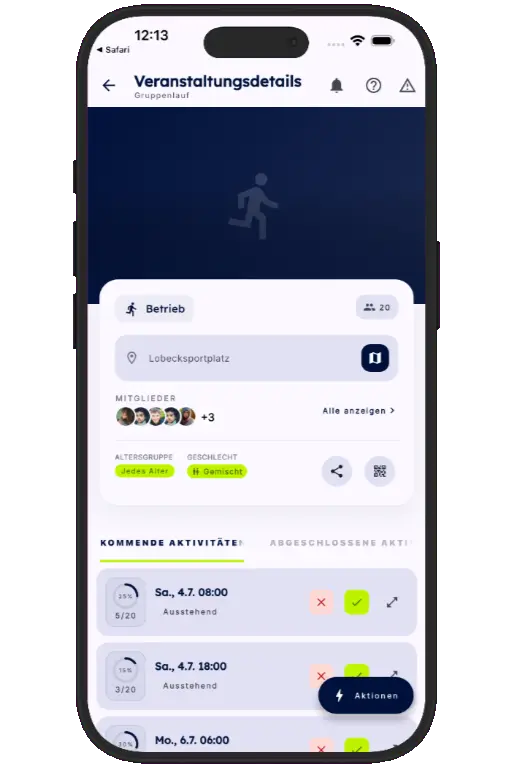 Sports HQ activity screen showing a trusted running event