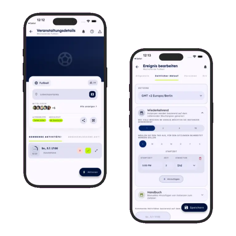 Sports HQ manual and recurring scheduling screens