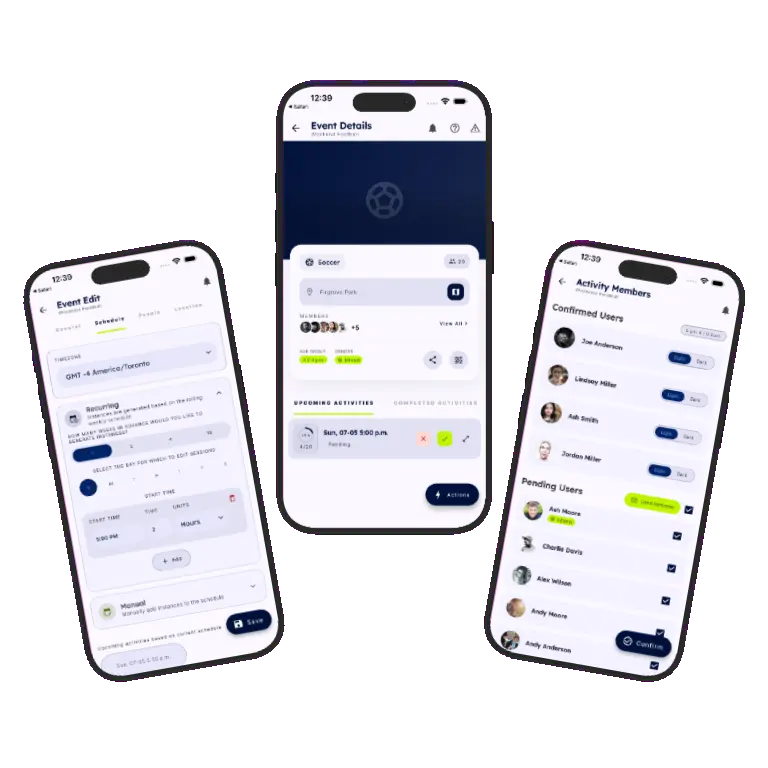 Sports HQ recurring activity scheduling screens