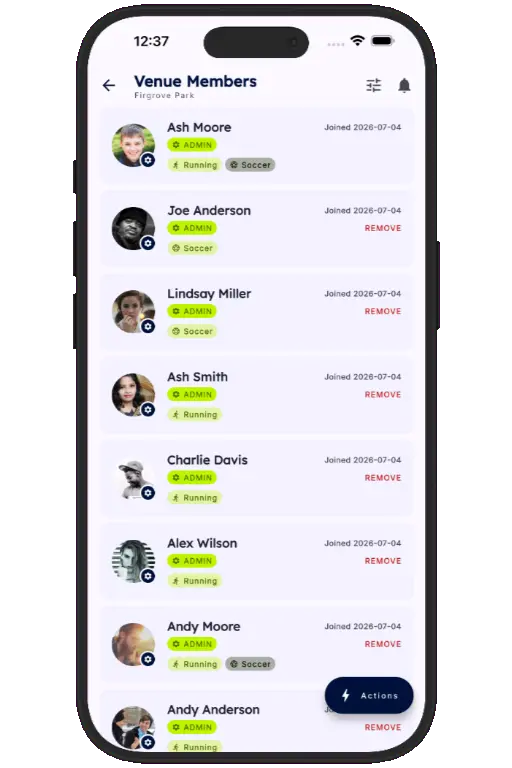 Sports HQ member directory and people search results