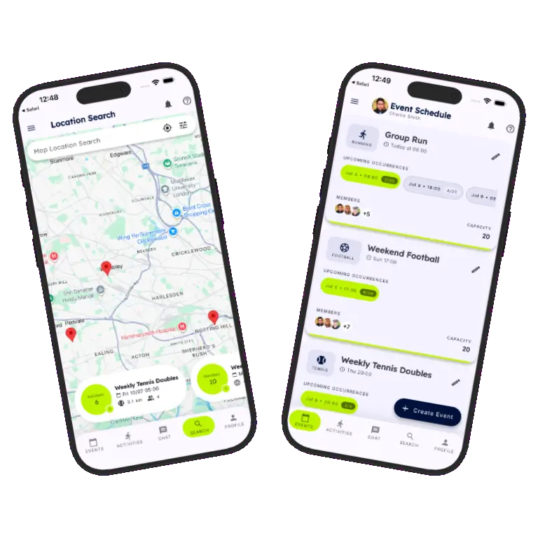 Sports HQ event scheduling and attendance screens