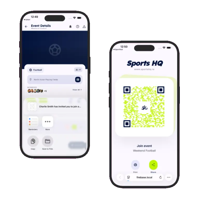 Sports HQ shareable event join link