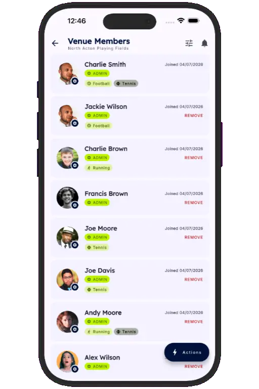 Sports HQ member directory and people search results