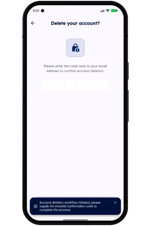 Sports HQ screen for entering the emailed confirmation code
