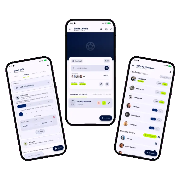 Sports HQ recurring activity scheduling screens