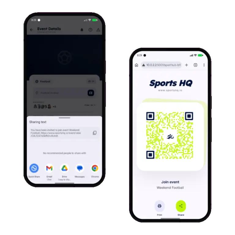Sports HQ shareable event join link