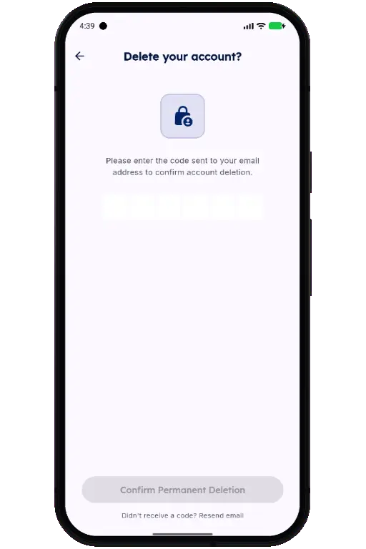 Sports HQ screen for entering the emailed confirmation code
