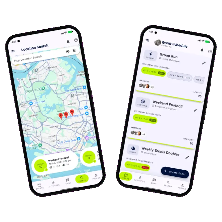 Sports HQ event scheduling and attendance screens
