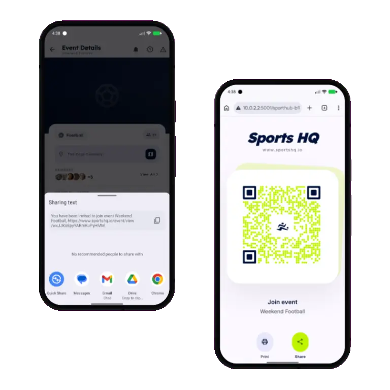Sports HQ event member management and add members screens