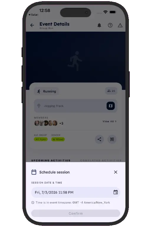 Sports HQ run notification and confirm/decline screens