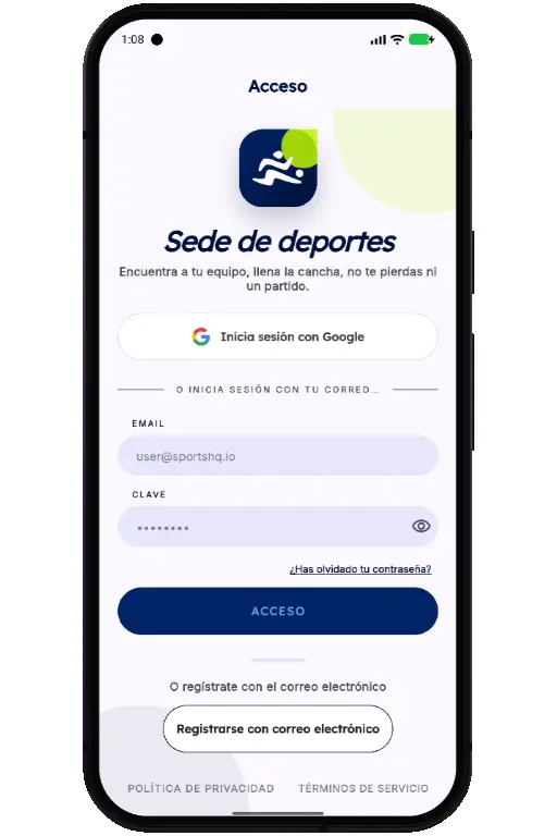 Sports HQ login screen