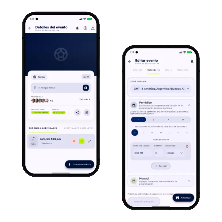 Sports HQ manual and recurring scheduling screens