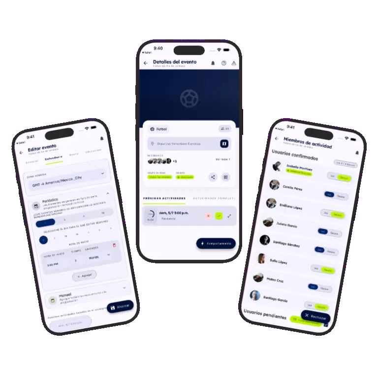 Sports HQ recurring activity scheduling screens
