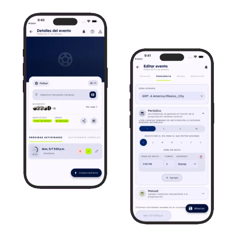 Sports HQ manual and recurring scheduling screens