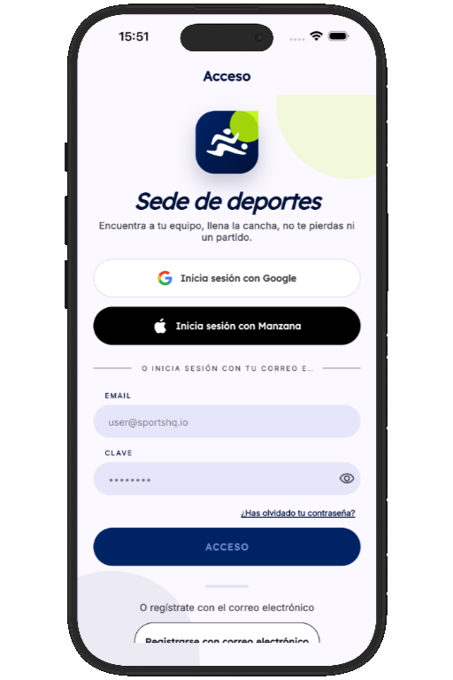 Sports HQ login screen