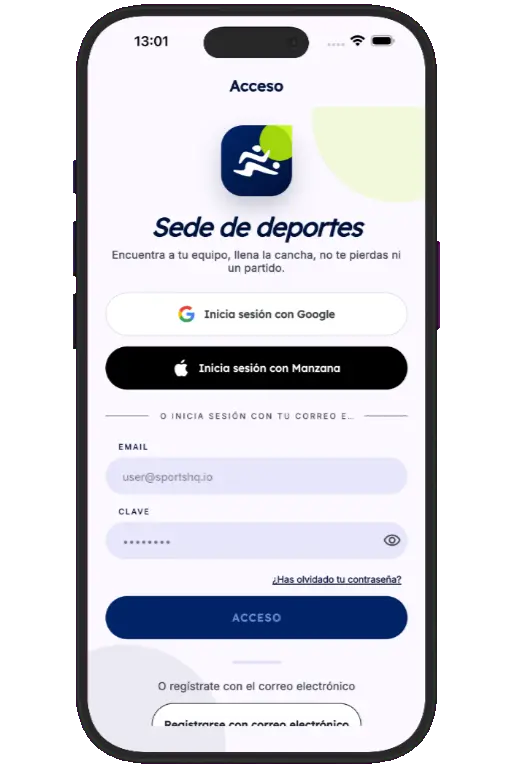 Sports HQ login screen