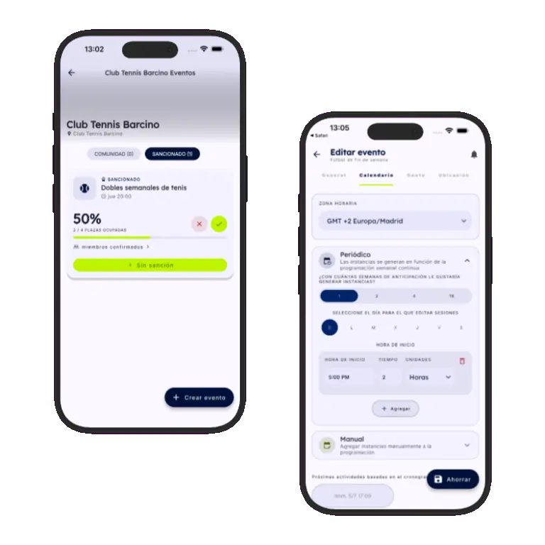 Sports HQ recurring event schedule creation screens