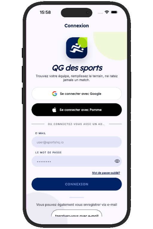 Sports HQ login screen