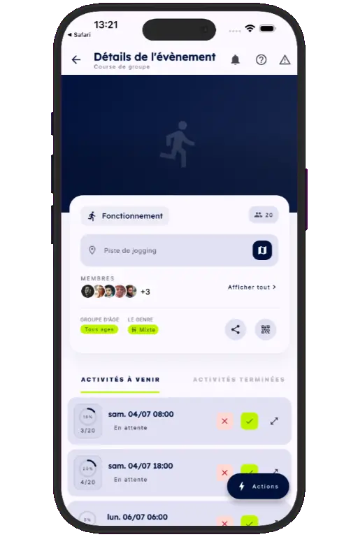 Sports HQ activity screen showing a trusted running event