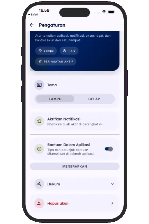 Sports HQ Settings screen with the Delete Account option highlighted