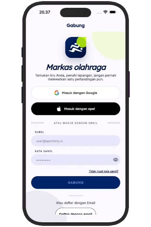 Sports HQ login screen