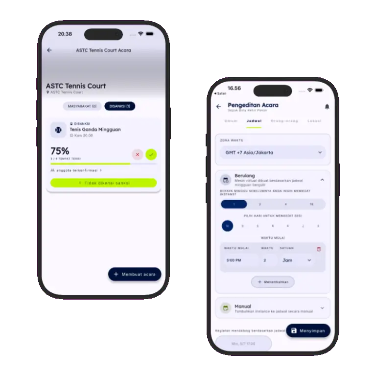 Sports HQ recurring event schedule creation screens