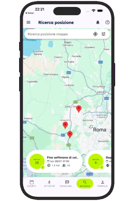 Sports HQ location-based search results on a map