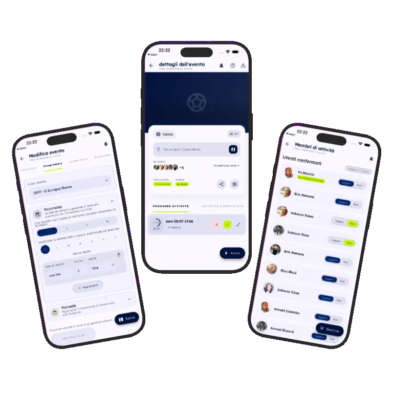 Sports HQ recurring activity scheduling screens
