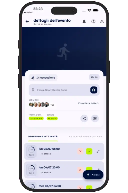 Sports HQ activity screen showing a trusted running event