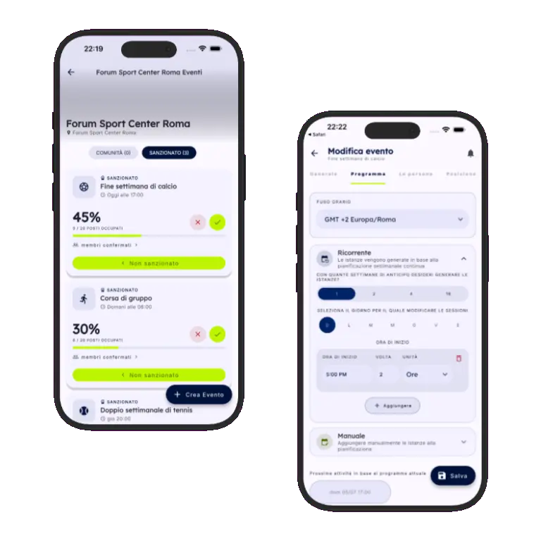 Sports HQ recurring event schedule creation screens