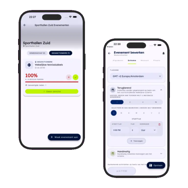 Sports HQ recurring event schedule creation screens