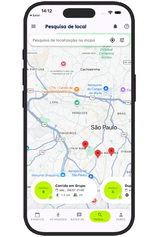 Sports HQ location-based search results on a map