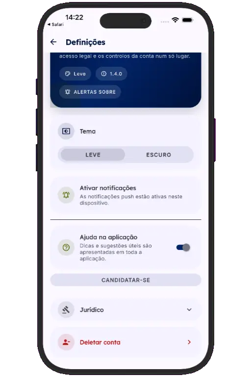 Sports HQ Settings screen with the Delete Account option highlighted