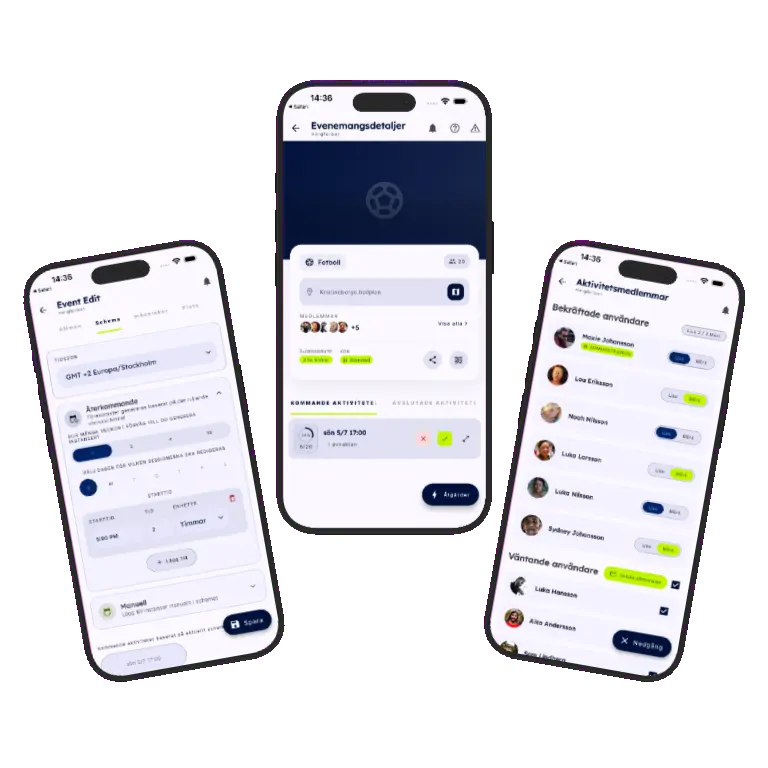 Sports HQ recurring activity scheduling screens