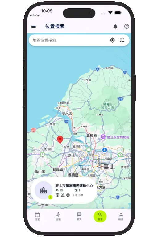 Sports HQ location-based venue search results on a map